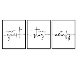 Guest Room Wall Art Be Our Guest Stay Awhile Get Comfy Over The Bed Sign Wall Decor Bedroom Artwork Pictures New Home Decor UNFRAMED 11x14inch