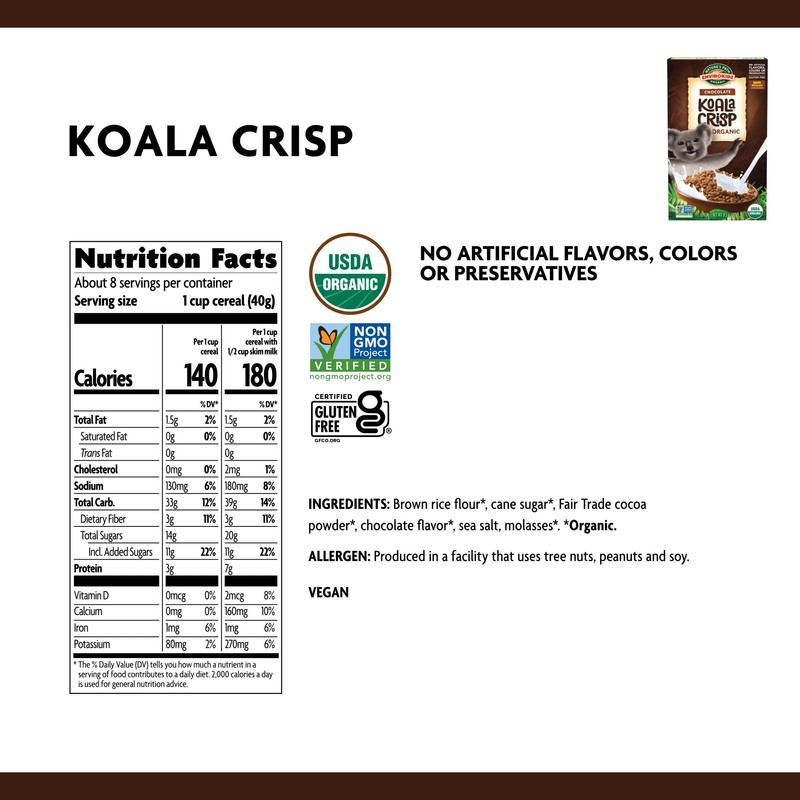 EnviroKidz Koala Crisp Organic Chocolate Cereal,11.5 Ounce (Pack of 6),Gluten