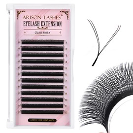 Arison Lashes yy Lashes Extensions Y Lashes C/D/L Curl Mix 0.05/0.07 Thickness Tray Premade Fans Volume Y Shape Faux Mink Matte 12 rows Pre Fanned Soft Eye Lashes(YY-0.05-D-13mm)
