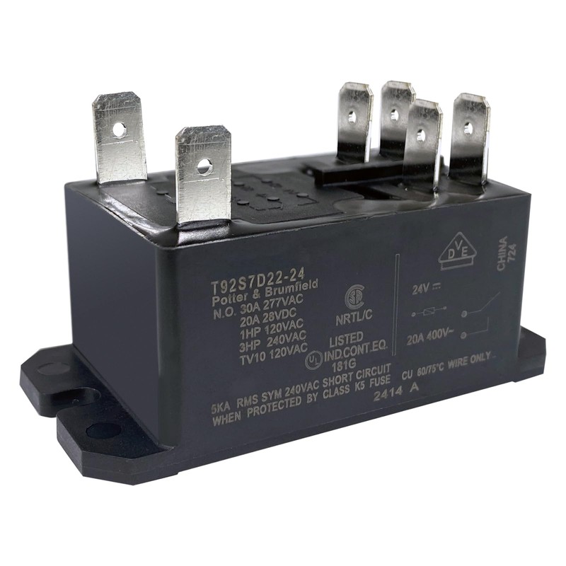 T92S7D22-24 Power Relay (2-Pack) 24VDC 30A 277VAC 6-Pin DPST-NO Replacement