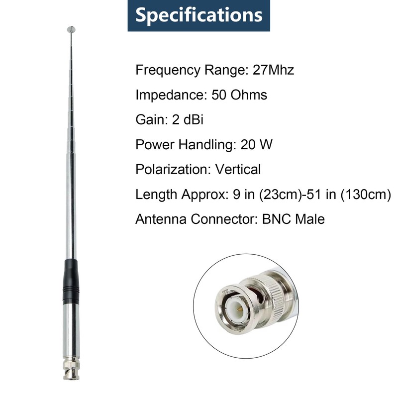 Telescopic 27Mhz CB Antenna 9-51 inches BNC Male Antenna Rod