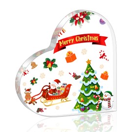Christmas Decorations Indoor Heart Shaped Acrylic Plaque Decor Christmas Table Decor Office Christmas Decorations Christmas Table Decorations for Classroom Desk Bookshelf Nightstand, 4 x 4 Inch