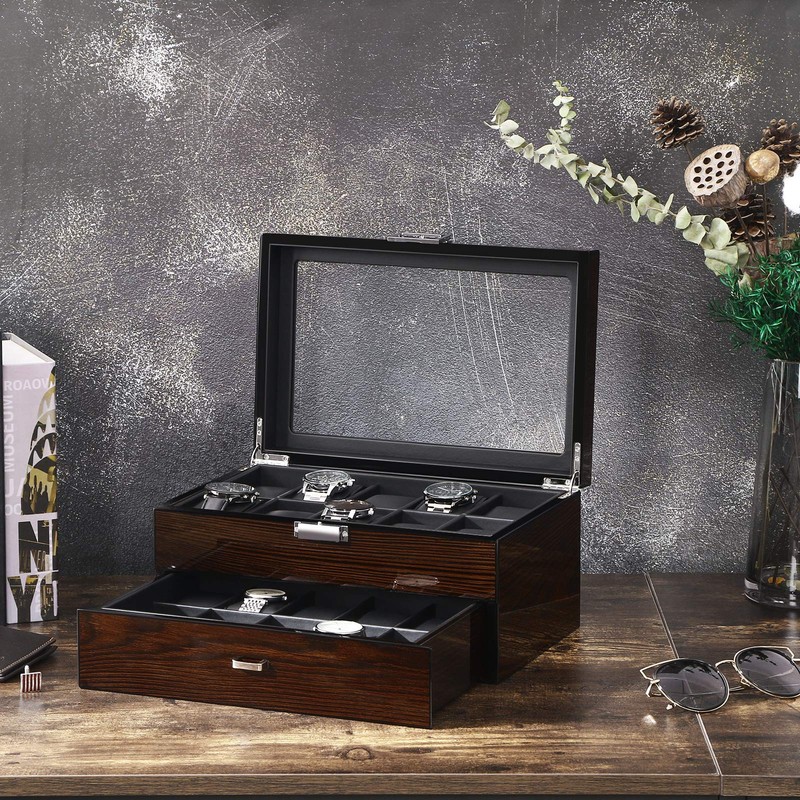 BEWISHOME High-End Watch Box, 20-Slot Watch Case with Large Glass