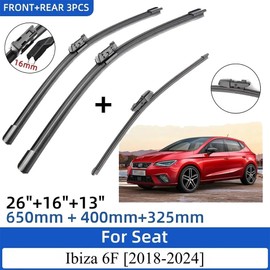 Juego de escobillas limpiaparabrisas delanteras y traseras compatible con Seat Ibiza 6F 2018-2023 parabrisas ventana lluvia cepillo 26"16"13"