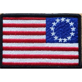 Betsy Ross Flag Patch with Hook & Loop Reverse Left 3 X 2 Inches Black Border