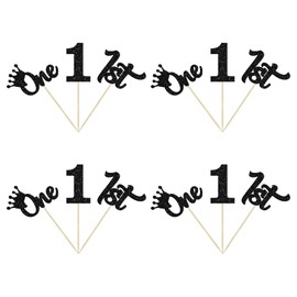 24 piezas de decoración para cupcakes de primer cumpleaños, decoración para tartas de primer cumpleaños, una selección de cupcakes para niños, baby shower, primer cumpleaños, fiesta, decoración de pasteles, suministros color negro