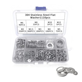 1110 Pcs Flat Washer, 304 Stainless Steel Washers Set Assorted Washers with Box Metal Washer Penny for Screws Bolts (M2 M2.5 M3 M4 M5 M6 M8 M10 M12)