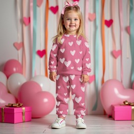 Ritatte Toddler Baby Girl Valentines Outfit Love Heart Lollipop Crewneck Sweatshirt Pants Spring Fall Clothes 2Pcs Set(Pink-white heart,18-24 Months(100))