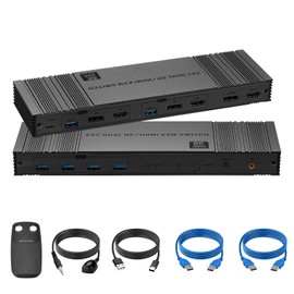 8K HDMI and Displayport KVM Switch 2 Monitors 2 Computers USB 3.0 Dual Monitor HDMI+DP KVM Switch for 2 Computers Share 2 Monitors and 4 USB 3.0 for Keyboard Mouse with IR Controller