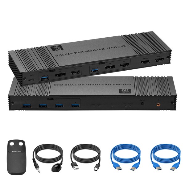 8K HDMI and Displayport KVM Switch 2 Monitors 2 Computers