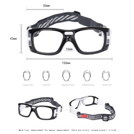 SooGree Gafas deportivas – Gafas protectoras para baloncesto, fútbol, fútbol, deportes, gafas de seguridad para los ojos, montura de policarbonato extraíble con correa ajustable (8021 marco negro brillante, almohadilla blanca)