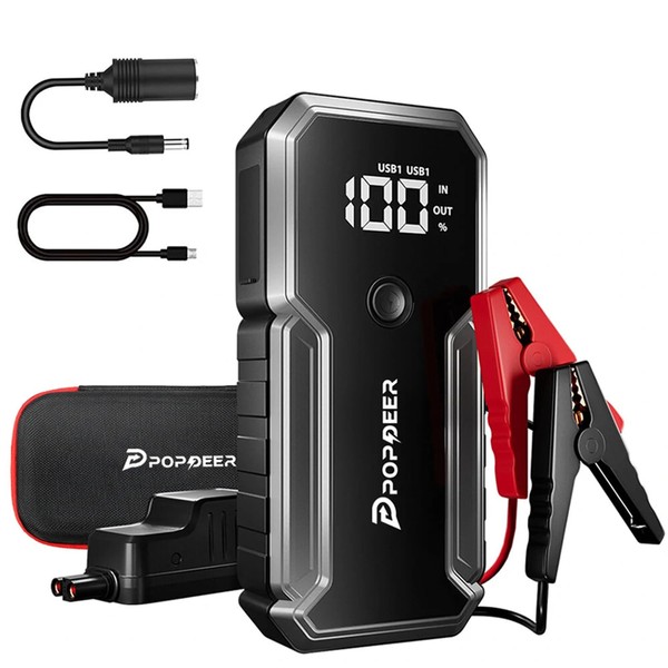 POPDEER Car Battery Jump Starter, 3000A Jump Box for Car Battery (All Gas/ 8.0L Diesel), 12V Car Battery Charger with Dual USB Quick Charge and DC Output, Portable Jump Starter with LED Flashlight
