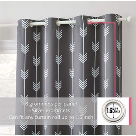 HLC.ME Arrow Printed Blackout Room Darkening Thermal Grommet Window Curtain Drape Panels for Kids Room - Set of 2 - Grey - 72 inch Long