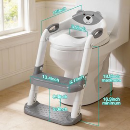 Potty Training Seat ，SKYROKU Potty Training Toilet with Step Stool Ladder, for Kids Boys Girls Toddlers - Comfortable Safe Potty Seat with Anti-Slip Pads Ladder (8838+Grey)