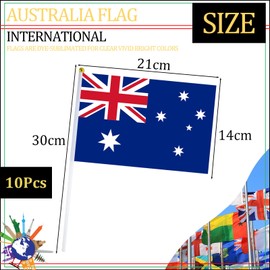 10pcs Small Australia Flags on Sticks for Oly 2024 Decorations,Australias Hand Held Mini Stick Flag Hand Wave Flags for Oly 2024,Sports Events Euros Football Australia Party Decorations