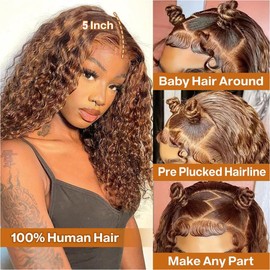 YOOLOOT Deep Wave Bob Wig Human Hair Wear and Go Glueless Highlight 5x5 HD Lace Closure Wigs Human Hair 4/27 Colored Ombre Wig Human Hair Pre Plucked 180 Density 14 Inch