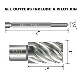 SALI 2 pcs Annular Cutter Diameter 1 Inch with Weldon Shank 3/4" (with 2 Flats) Cutting Depth 1" Mag Drill Bit for Magnetic Drill Press HSS Fully Ground Drill with One 1/4"*3" Pilot Pin