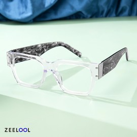 Zeelool Retro Square Eyeglasses Frame for Men with Non-prescription Clear Lens Dedee ZJGX535555-03 Crystal