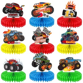 9Pcs Truck Birthday Decorations Truck Honeycomb Centerpieces Monster Truck Table Decorations for Car Theme Birthday Party Supplies