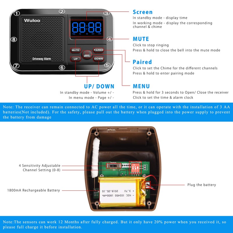 Wireless Driveway Alarm 1800 Feet Long Range Motion Sensor Alert
