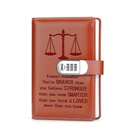 JOHSBYD Lawyer Gifts Leather Combination Lock Notebook Always Remember You’re Braver Than You Believe Leather Locked Journal Notebook Law School Graduation Gifts Future Lawyer Gifts (always remember)