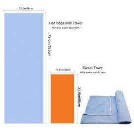 Hot-Yoga Towel with Dense Silicone Grip Dot, Stickyfiber Yoga Mat Towels Non Slip for Hot Yoga, Absorbent Sweat Anti-Slip Cover, Bikram, Pilates, Exercise, Fitness Sweat Towel(Light Blue)
