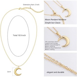 KONPJE Gold Moon Necklace for Women Dainty 14K Gold Plated Moon Necklace Crescent Moon Necklace Chunky Moon Pendant Necklace Minimalist Trendy Jewelry