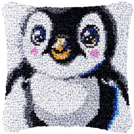 Beginner Latch Hook Kits Penguin Set Sofa Cushion Cover Latch Hook Carpet Rug Acrylic Yarn,Pillowcase Craft Kits with Printed Canvas for Beginners Kids Adults - 17 x 17 Inch