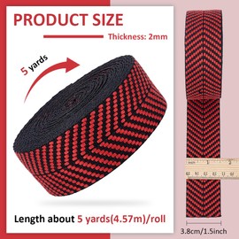 BENECREAT 5 Yards Polycotton Webbing, 1-1/2 Inch Wide Red Jacquard Webbing with V Pattern Flat Webbing for Webbing Bag Handles,Tote Bag Webbing, Fabric Tape