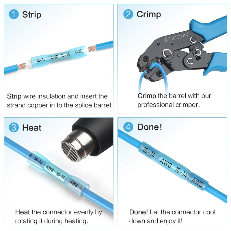 TICONN 400PCS Heat Shrink Butt Wire Connector Kit, Insulated Waterproof