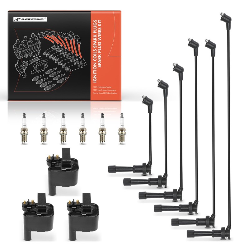 A-Premium 3 Ignition Coils with 6 Spark Plug Wires and