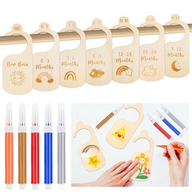 Ysimple Pack of 15 Wooden Baby Size Dividers - Clothes Sizes Baby Clothing Separator with Graffiti Pen, Wardrobe Sign Clothing Sizes Size Divider Baby Announcement Sign Wood by Month