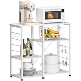 DlandHome Microwave Cart Stand 35.4 inches, Kitchen Baker's Rack Utility Storage Shelf Microwave Stand 3-Tier x 3-Tier for Spice Rack Organizer Workstation Shelf,171,White