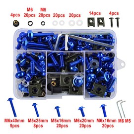 Torcarvh Motorcycle Fairing Screws Kit Screws 177 Pieces Body Screws Nut Replacement CNC Alloy M6 M5 Motorcycles Bolt Clip Nut for Motorcycle Car Accessories (177 Pieces, Blue)