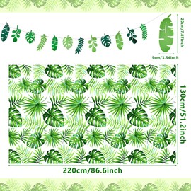 Tatuo 2 Pieces Palm Leaf Table Covers Hawaii Green Leaves Tablecloths Tropical Leaf Table Cloths and 2 Pieces Palm Leaves Banners Decorations for Tropical Party Decorations