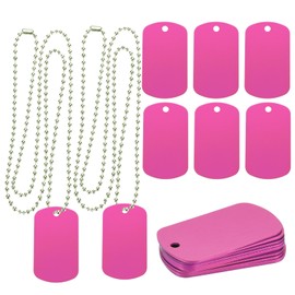 MECCANIXITY Metal Blank Tags Stamping, Aluminum Blank Tags, Dog DIY Engraving Blank Tags with Necklace Chain for Pet Dog ID Tags, Pendant Decoration, Craft Tags 10set (Rose Red)