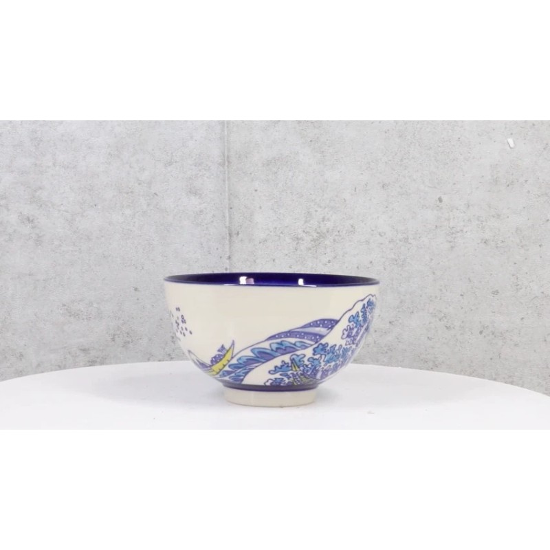 Pack Of 4 Blue Japanese Hokusai Great Wave Design Ceramic