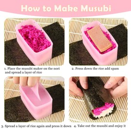 Spam Musubi Maker Mold Press (Non Stick) with Luncheon Meat Slicer Kit Sushi Shake Rice Ball Mold Onigiri Mold Sushi Making Tool Egg Slicer Hot Dog Cutter for Kitchen (7pcs Pink Onigiri Mold)
