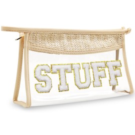 Beach Sunscreen Bag Clear Makeup Toiletry Zipper Pouch (Boho_Beige-Stuff)