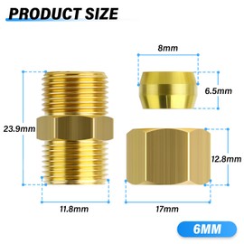 TAILONZ PNEUMATIC 2PCS Brass Compression Tube Pipe Fitting, 6mm Tube OD x 6mm Tube OD Connector