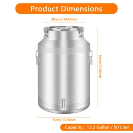 Togarhow 50 Liter 13.2 Gallon Milk Can 304 Stainless Steel Milk Bucket Heavy Duty Wine Pail Bucket with Spigot Milk Can Tote Jug with Sealed Lid for Milk and Wine