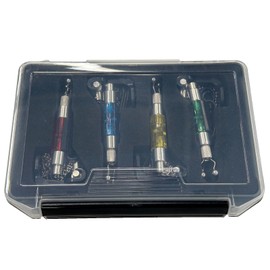 4 illuminated Bite Indicators in case. Coloured Glass Red, Yellow, Green & Blue. Carp & Coarse Fishing Tackle