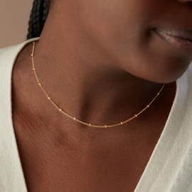 TONTMY STUDIOS Gold Choker Necklace 14K Gold Plated Satellite Link Thin Short Chain Necklace for Women Dainty Simple Choker Necklace Trendy Jewelry for Women