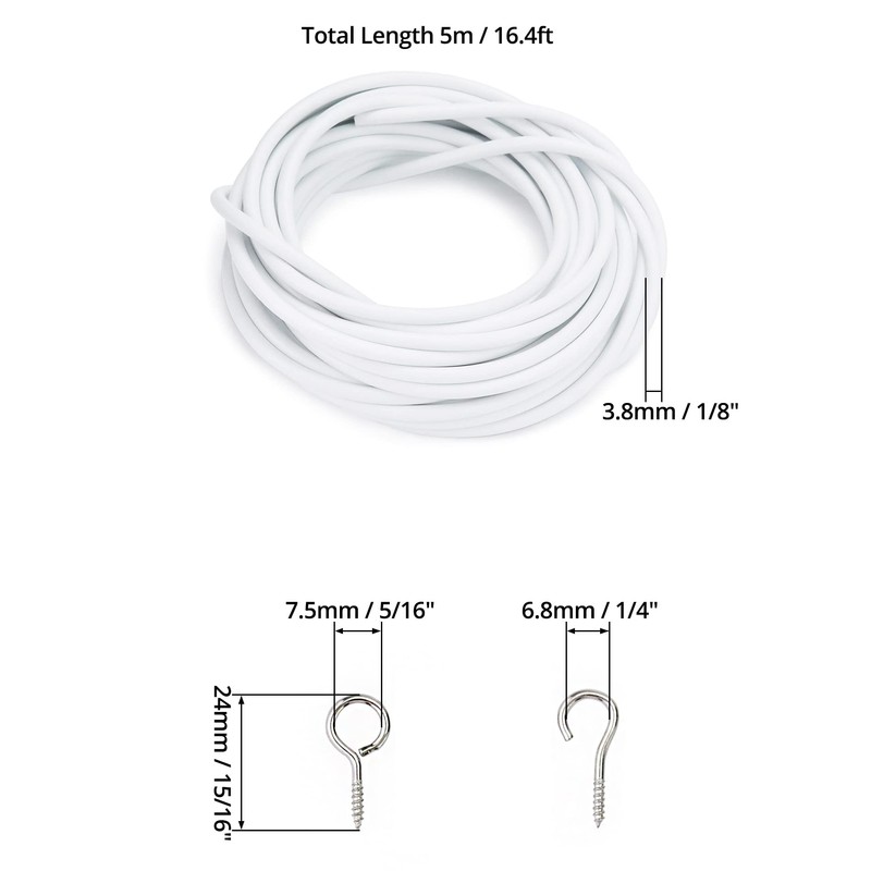 QWORK® 5 m curtain wire, white, curtain rope, plastic coated
