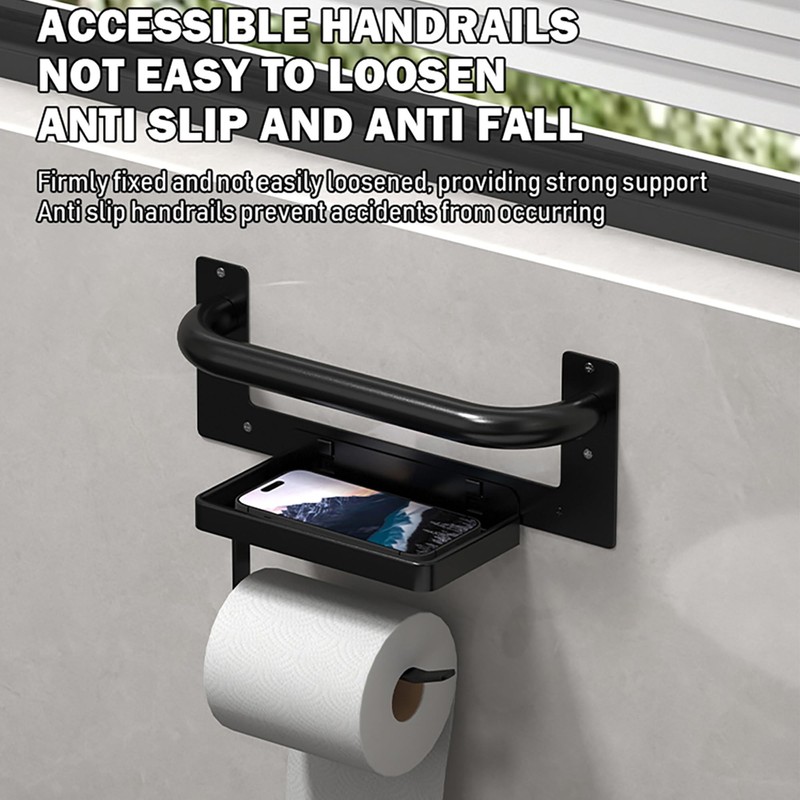 Toilet Paper Holder with Assist Bar - Matte Black Bathroom