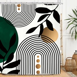 Miyotaa Abstract Minimalist Shower Curtain Set 60Wx71H Inches Emerald Green Modern Neutral Contemporary Sun Arch Aesthetic Waterproof Bathroom Curtain with 12 Hooks
