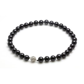 Willy Shell Pearl Beads Necklace Dark Black High Quality Magnetic closure Women's Necklace Fashion Jewellery MK0004Z, Silver Plated