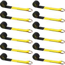 Wowangce 12 Pack Tow Truck Straps Lasso Wheel Lift Straps Lasso Tow Strap with D Ring 11, 000 Lbs Break Strength Auto Tie Down Auto Hauler for Trailer Truck Tie(2'' X 8',Yellow)