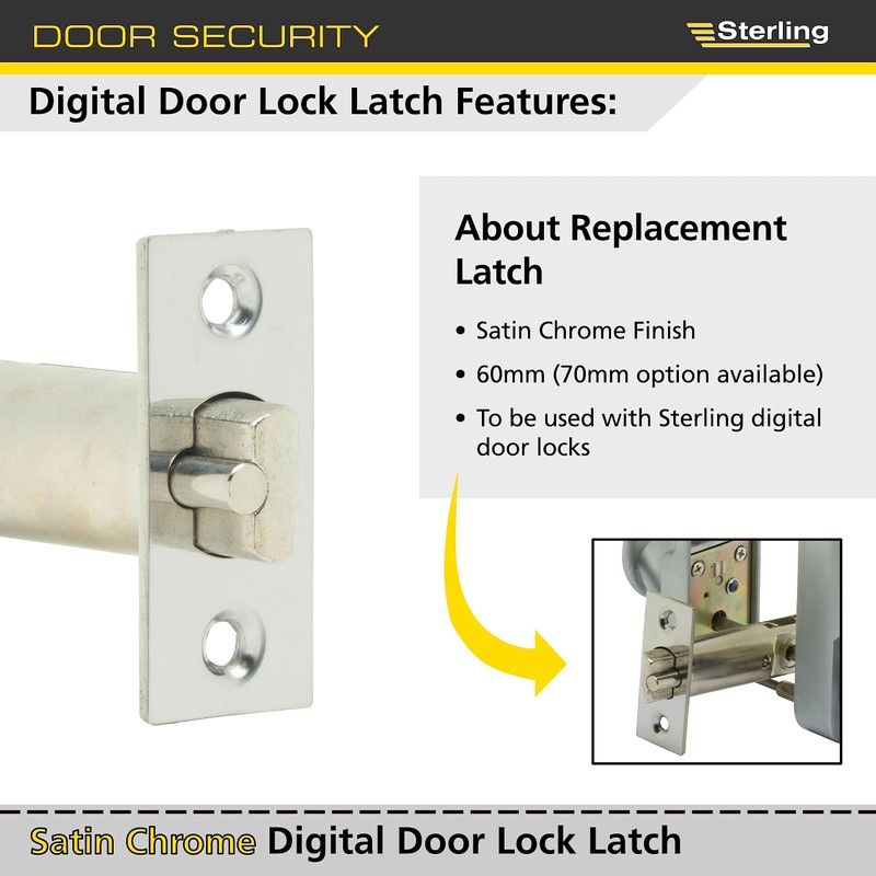 Sterling SL60 Standard Digital Door Lock Latch, Chrome, 60mm