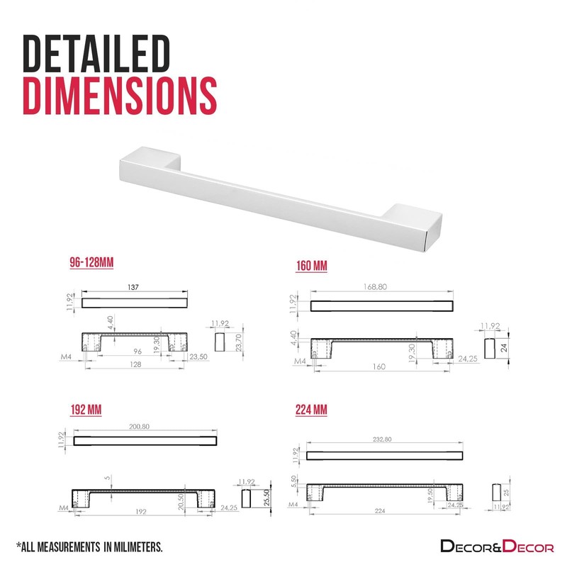 Decoranddecor Dimora Pull Handle D Shape Rectangular Profile Zinc (160mm,